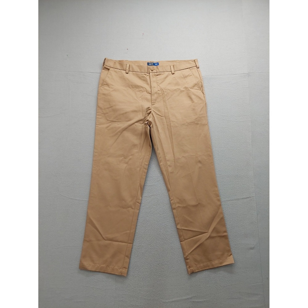 IZOD Men Pant 40X32 Beige Chino Straight Leg 100% Cotton Slash Pocket Formal